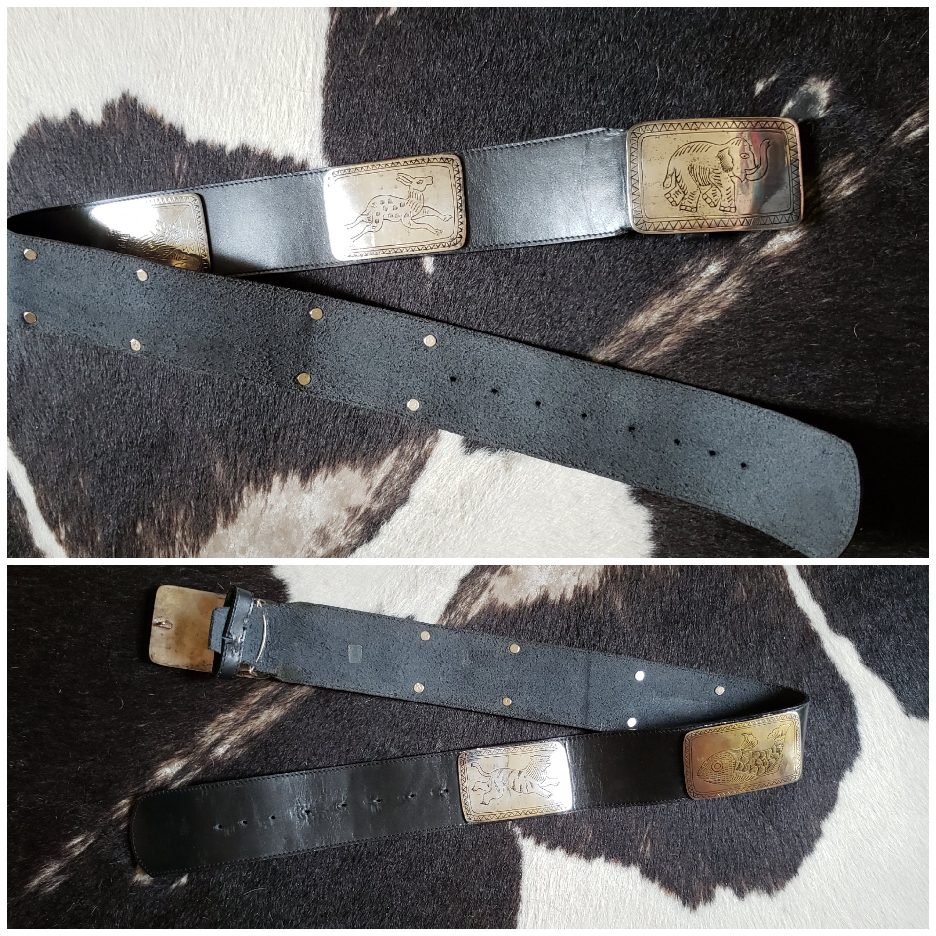 Black Genuine Leather Belt with Silver Animal Accents Ostrich Leather Lion Auto BKL Belt – Silver Ed. SILVER/BLACK  main image 2