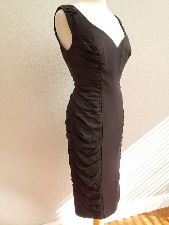 1950's Black Cocktail Dress with Coffin Pleating … - image 3