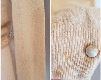 1950s Cashmere and Arctic Fox Fur Collar Cardigan | Rhinestone and