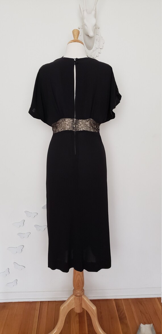 Vintage 1940's Black Rayon Crepe Dress with Illus… - image 3