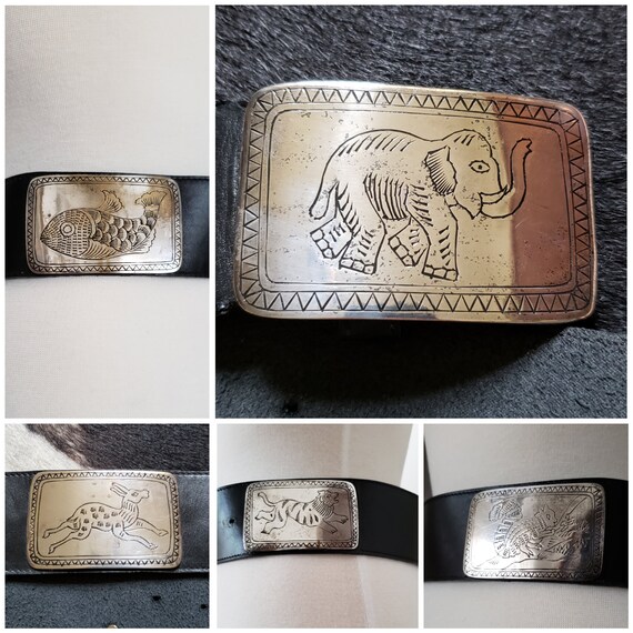 Vintage Unisex Black Leather Belt With Silver Plated Animal  display picture 2