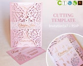 Wedding invitation template envelope gate fold flower rose for laser cutting (svg, dxf, ai, eps, cdr) papercut lasercut stencil Cameo Cricut