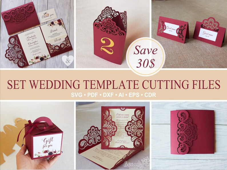 Download Invitations Announcements Paper Invitation Tri Fold Set Cricut Wedding Lace Template Paper Cutting Files Gate Fold Box Escort Cards Table Numbers Svg Dxf Ai Cdr