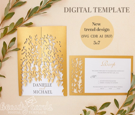 Download Wedding Invitation Template Envelope 5x7 Branches Tree Leaves Etsy