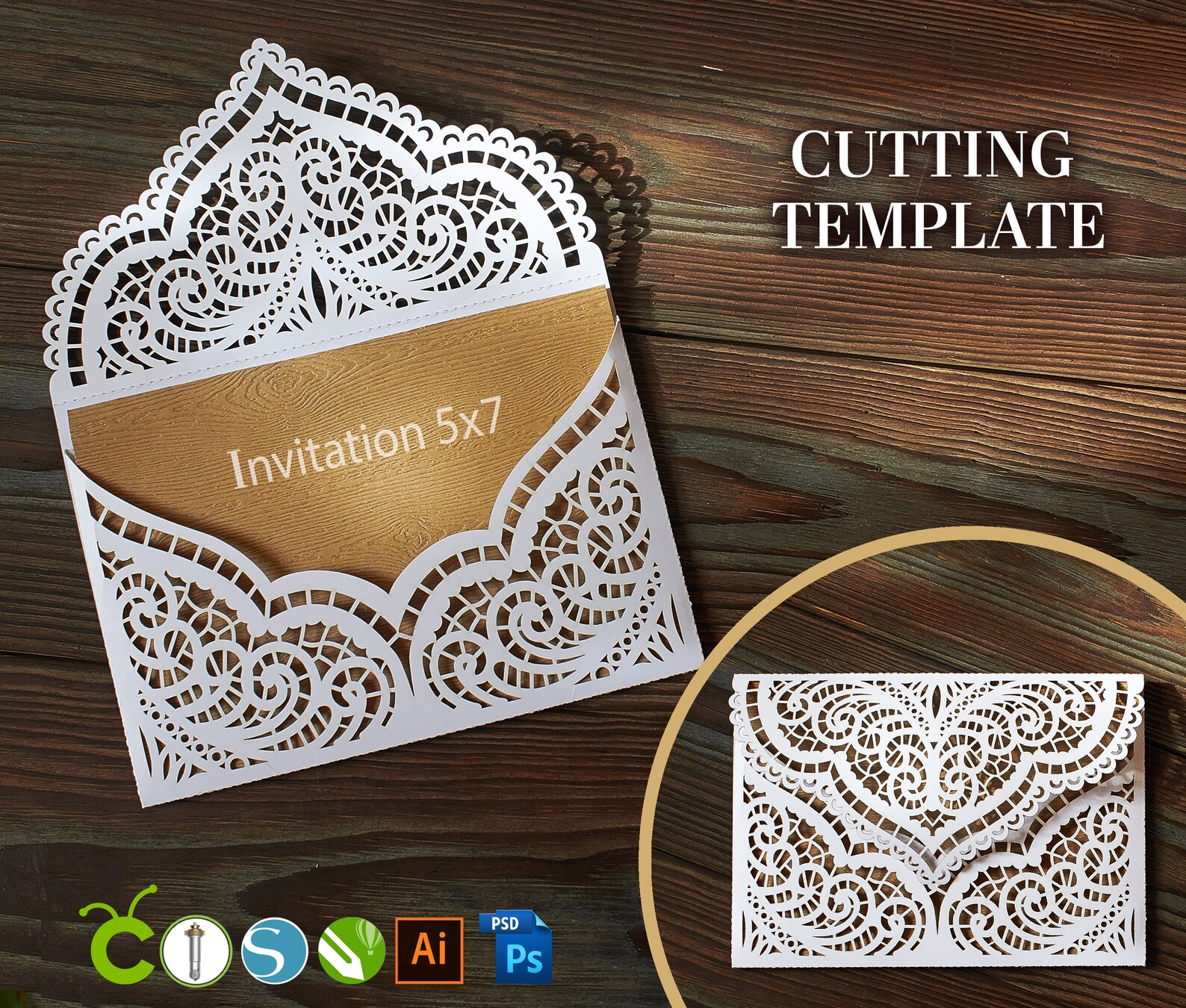 Wedding envelope invitation template cricutLace envelope Etsy