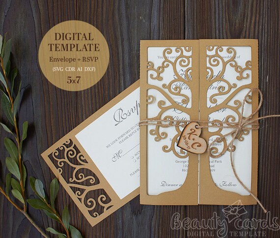 Download Tree Wedding Invitation Template Svg Rsvp Card Laser Cut Etsy