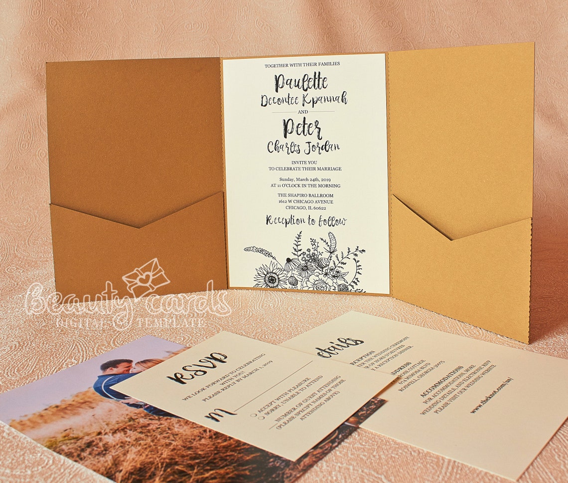 Pocket envelope svg templatePocketfold svgTri fold wedding Etsy