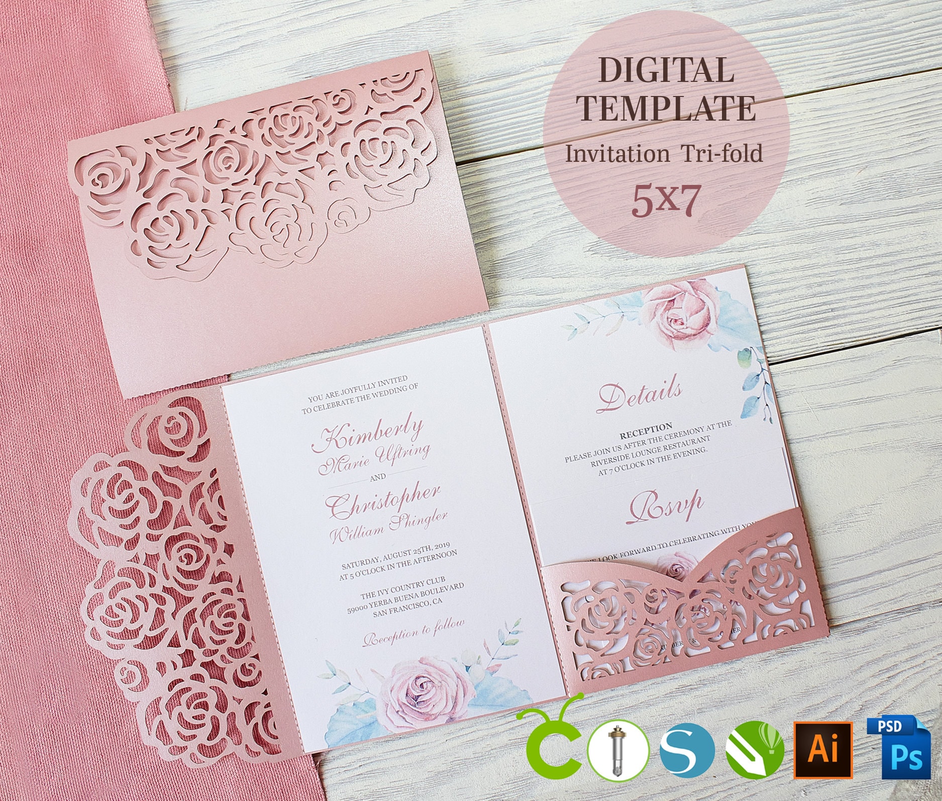 Download Wedding Invitation Template Cricut Laser Cut Invitation Pocket Etsy