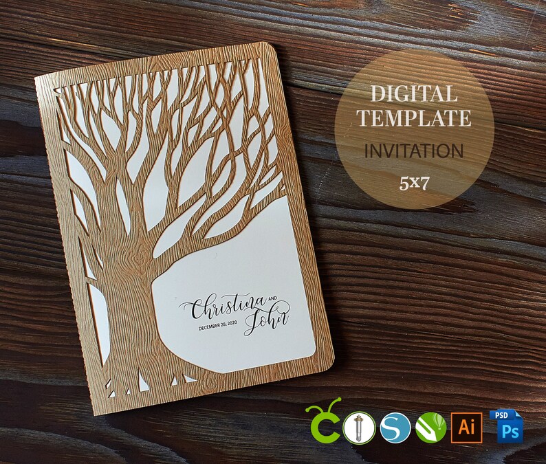 Download Rustic Invitation Svg Dxf Cdr Tree Wedding Invite Laser Cut Wedding Invitation Template Cricut Laser Cut Silhouette Papercut Vector File Templates Paper Party Supplies Elite1 Pl