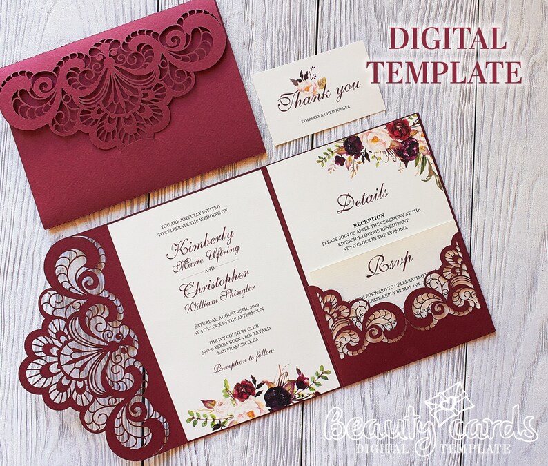 Download Papercut Lasercut Stencil Cameo Cricut Wedding Invitation Template Envelope Tri Fold Ornamental For Laser Cutting Svg Dxf Ai Eps Cdr Paper Paper Party Supplies