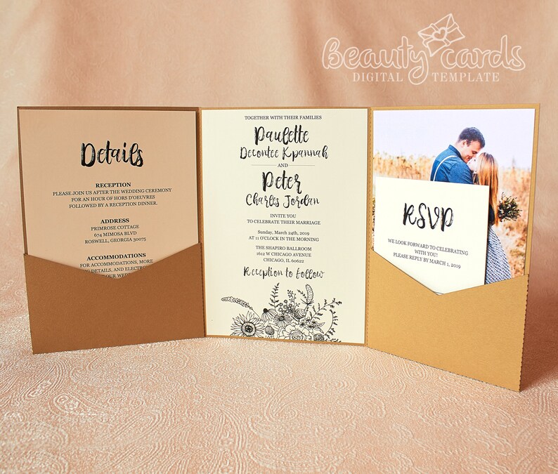 Pocket envelope svg templatePocketfold svgTri fold wedding Etsy