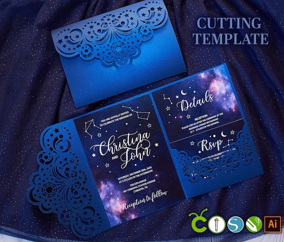 Download Galaxy Invitation Wedding Template Celestial Svg Tri Fold Etsy
