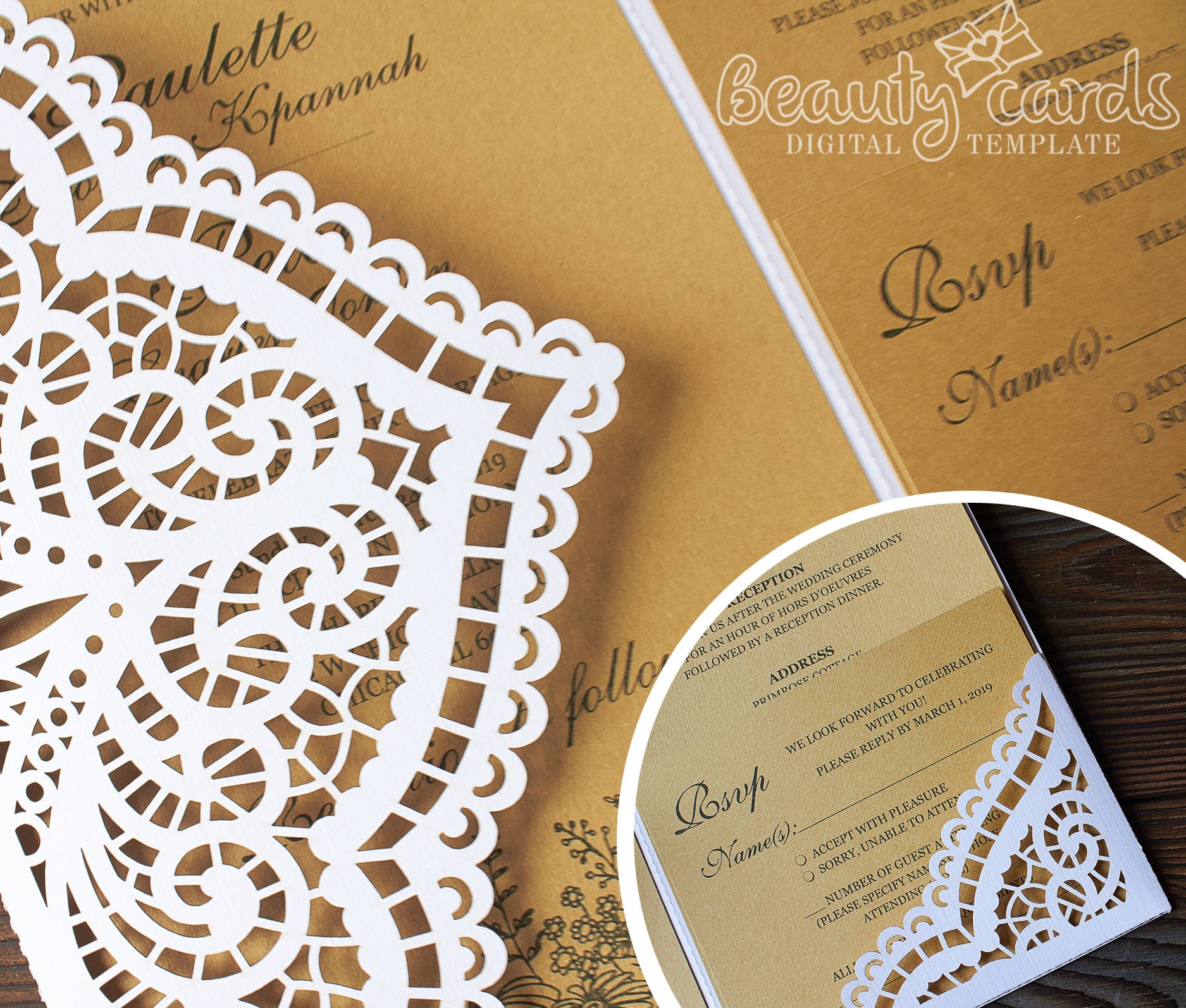 Lace wedding Invitation template SVG envelope trifold for Etsy