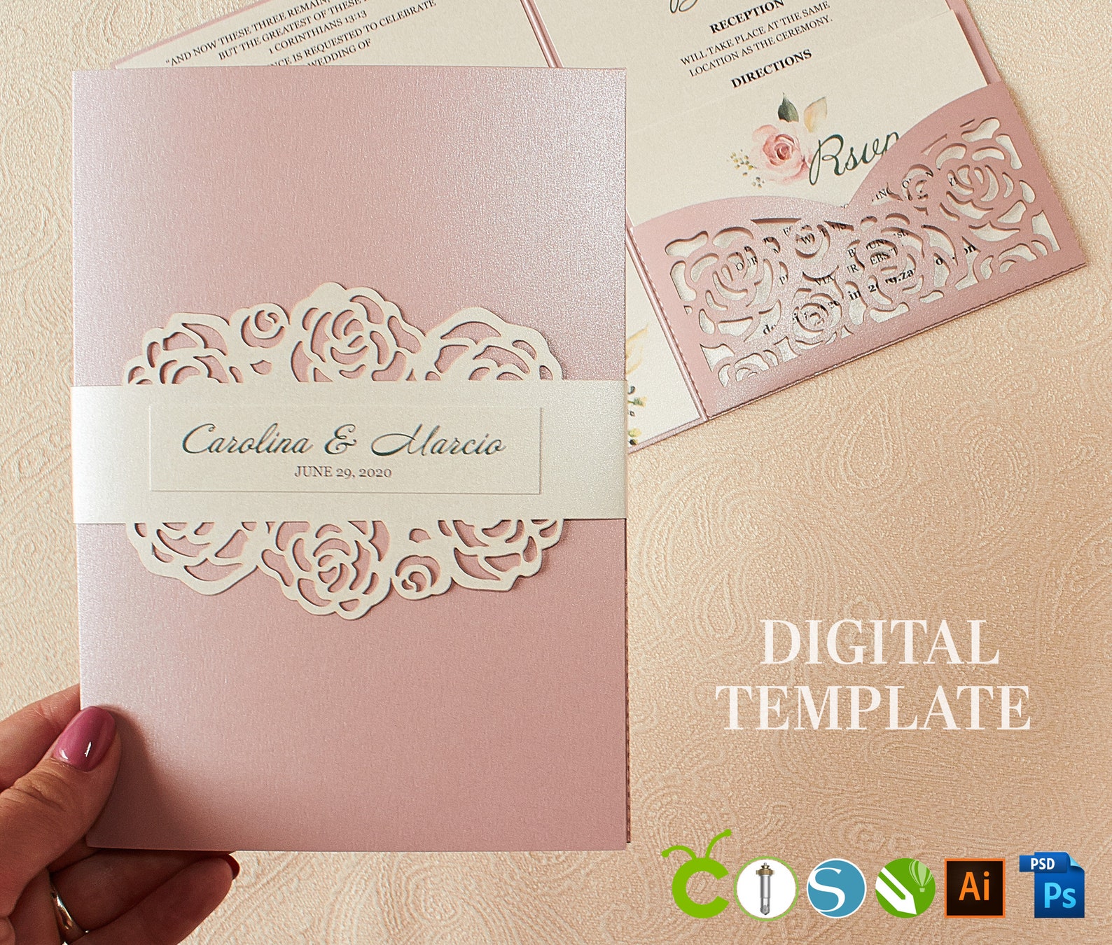 Wedding Belly band SVG invitation template TriFold flower Etsy