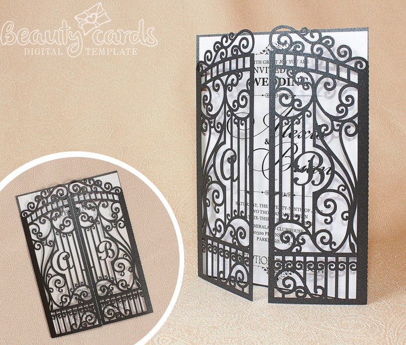 Download Gates Wedding Invite For Lasercut Papercut Cameo Cricut Retro Iron Gate Wedding Invitation Template 5x7 Cricut Svg With A Custom Monogram Invitations Announcements Paper Party Supplies Delage Com Br