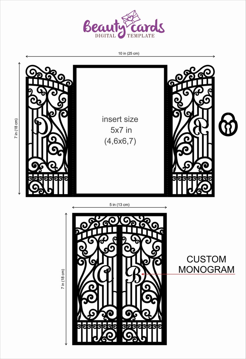 Download Invitations Announcements Retro Iron Gate Wedding Invitation Template 5x7 Cricut Svg With A Custom Monogram Gates Wedding Invite For Lasercut Papercut Cameo Cricut Paper Party Supplies