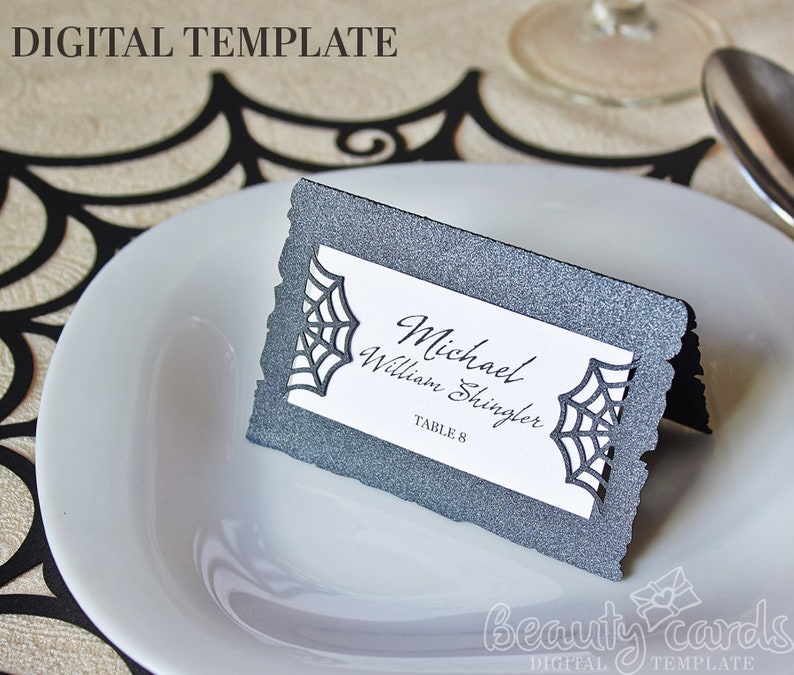 Download Svg Dxf Ai Cdr Halloween Place Cards Spiderweb Wedding Gothic Escort Cards Digital Template Paper Laser Cut File Cricut Cameo Paper Paper Party Supplies