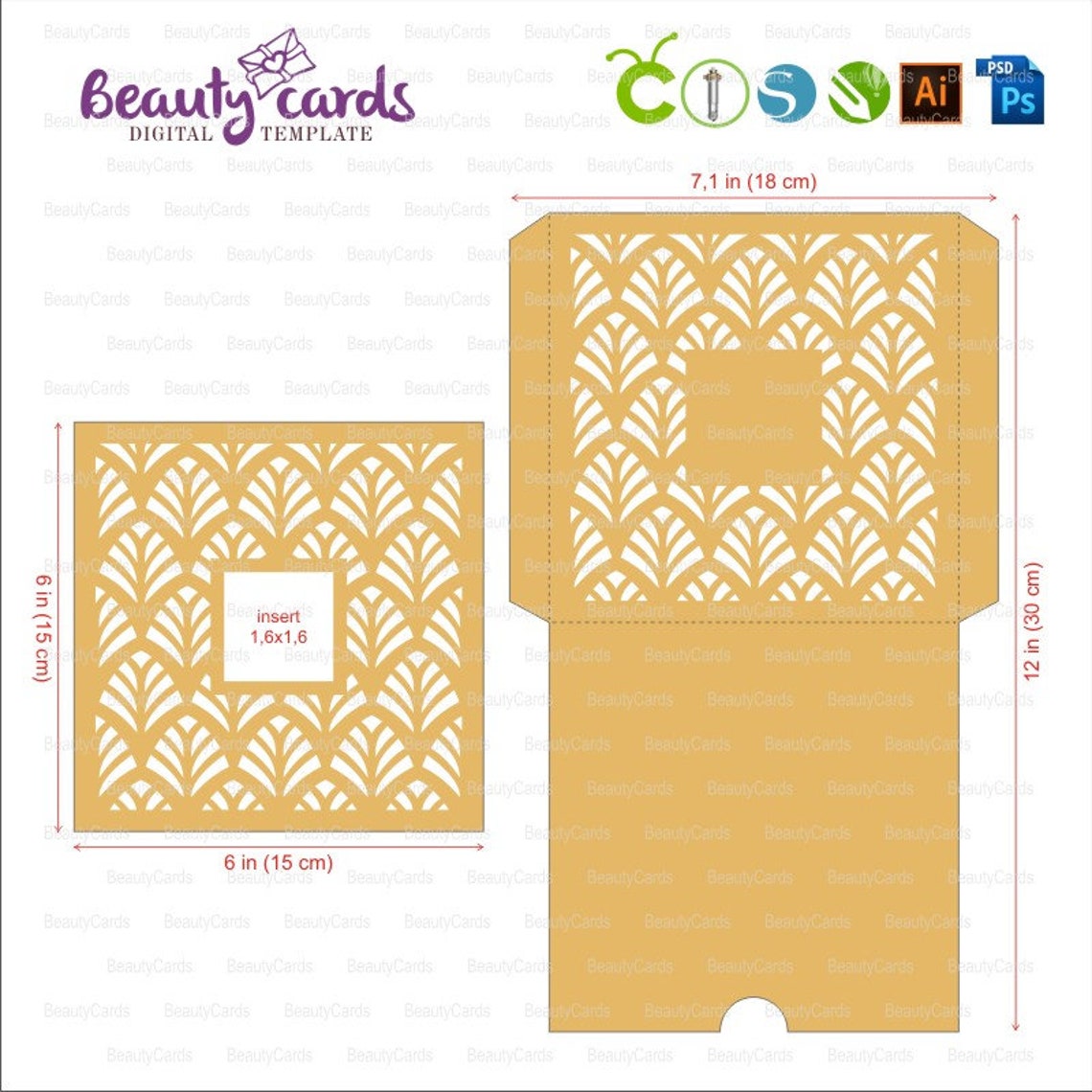 DIY wedding invitation template square 6x6 envelope tropical Etsy