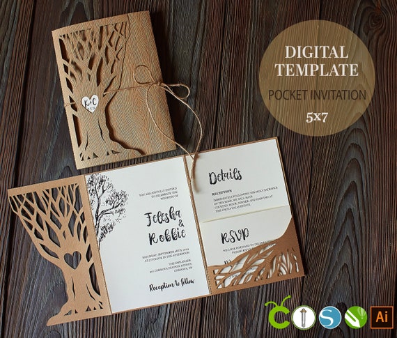 Download Wedding Invitation Template Cricut Laser Cut Invitation Pocket Etsy