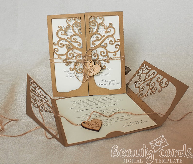 Tree Wedding Invitation Card laser Cut Template Cricut ai ...