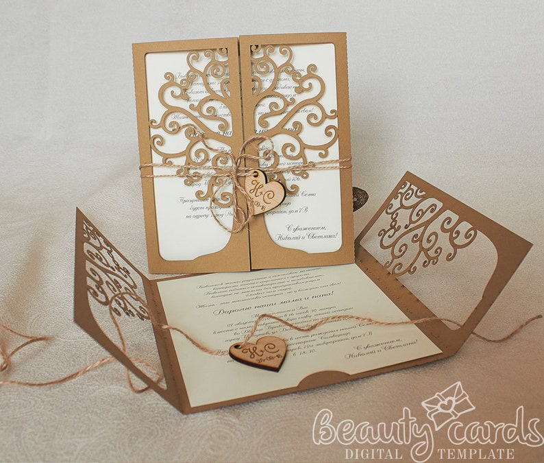 Download Tree Wedding Invitation Card laser Cut Template Cricut ai ...