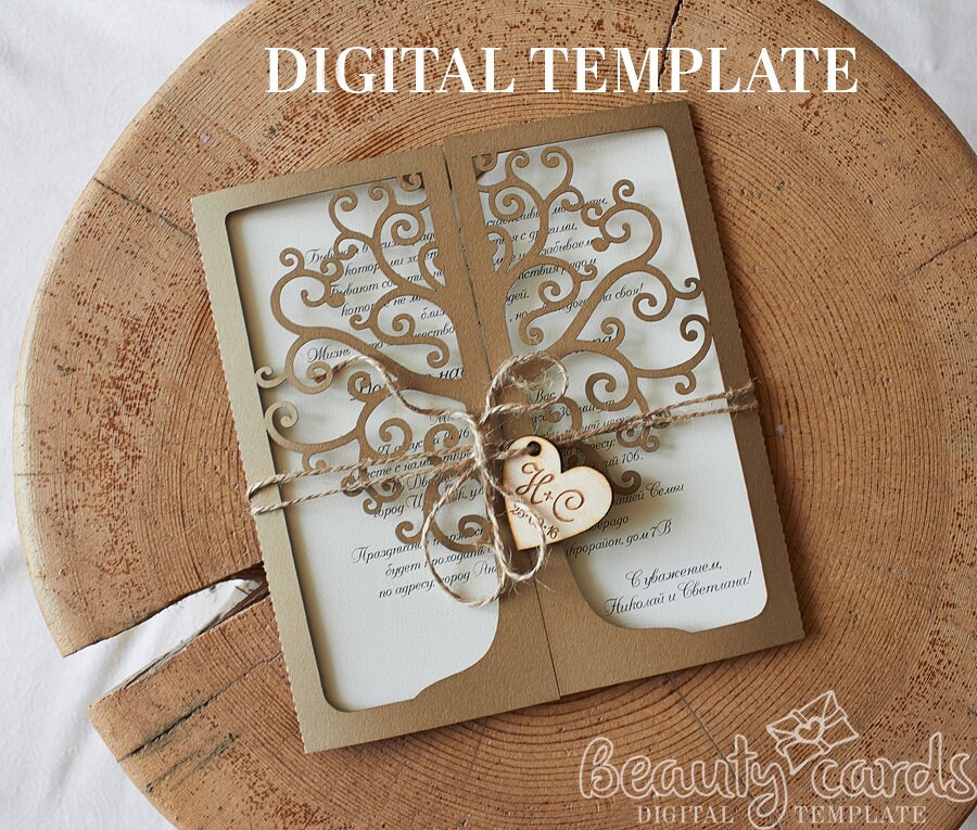 Download Tree Wedding Invitation Card laser Cut Template Cricut ai ...