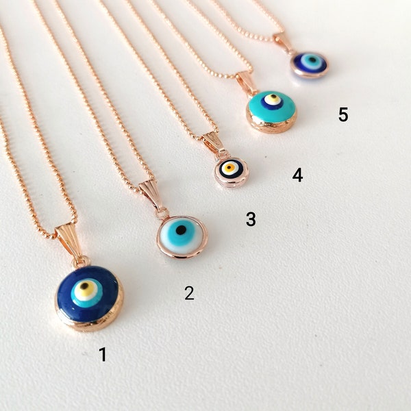 blue evil eye necklace, rose gold evil eye necklace, evil eye bead, evil eye charm necklace, glass evil eye bead, turkish evil eye necklace