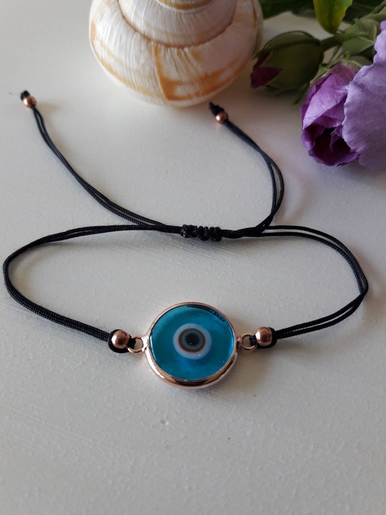 Black string evil eye bracelet evil eye charm bracelet rose Etsy