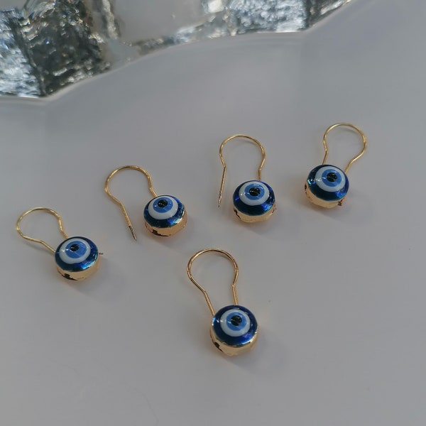 Blue evil eye safety pin,  Gold plated evil eye pins,  Protection for baby, Baby shower gift, Lucky evil eye, Unique wedding favor, nazarlık