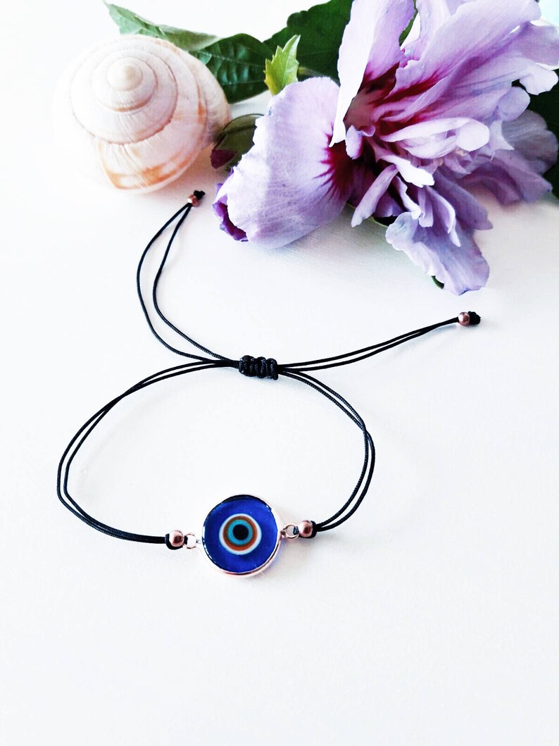 Black String Evil Eye Bracelet Evil Eye Charm Bracelet Rose Etsy