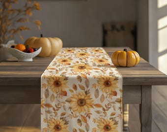 Watercolor Sunflower Table Runner Modern Farmhouse Fall Table Runner Autumn Floral Table Decor Thanksgiving Sunflower Runner