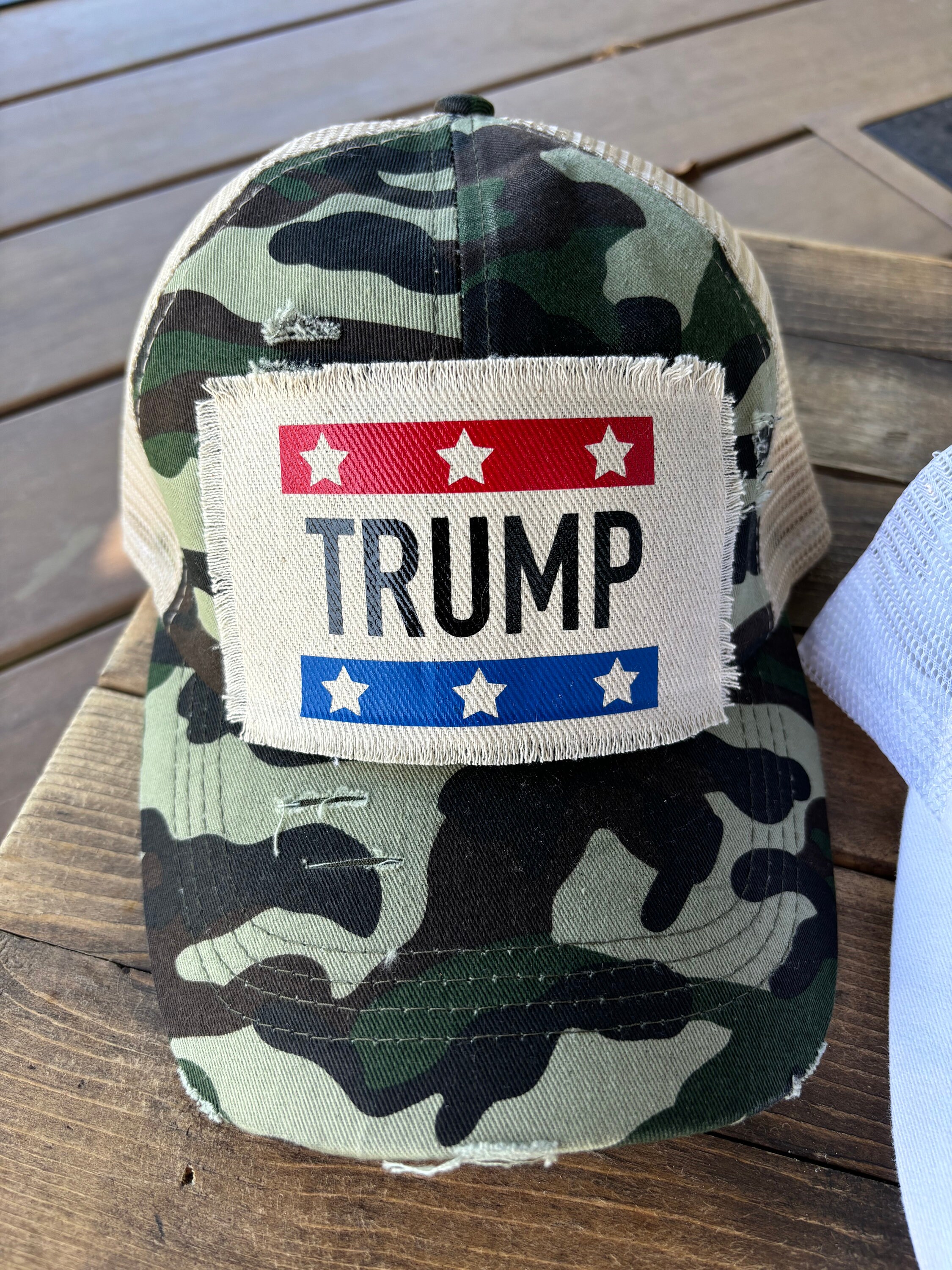 Trump 2024 Tattered Patch Hat: Women display picture 1