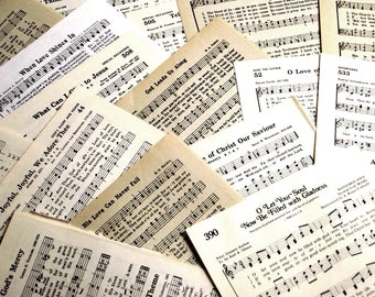 Vintage Hymnal pages, 60 pgs. from vintage hymnal and church songbooks, scrapbooking, paper craft gifts, paper craft supplies, old music