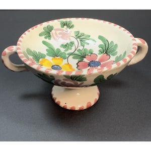 Vintage Hand Painted Italian Pottery Pedestal Trinket Dish Small Bowl Cup 2.25”