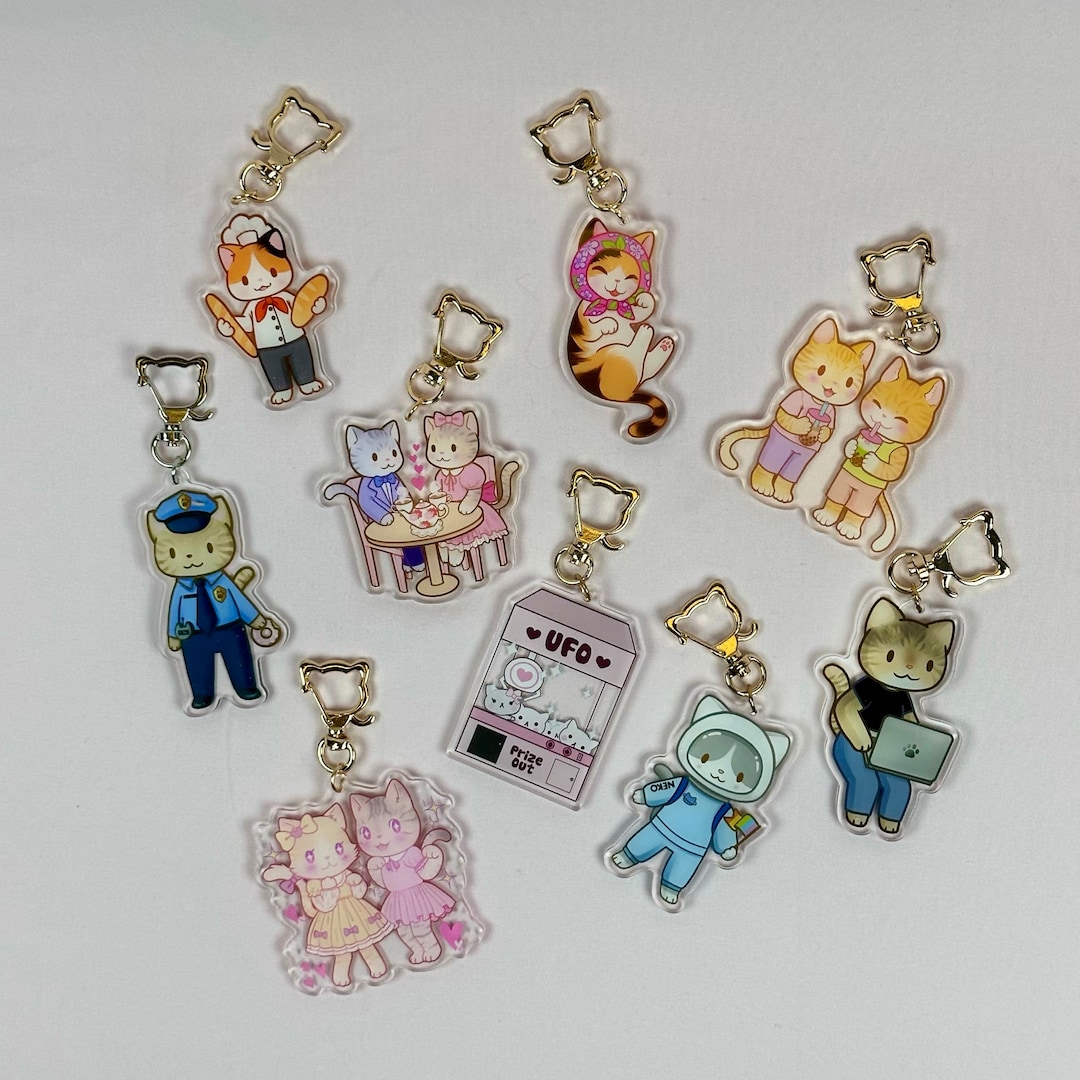 Various Cat Themed Acrylic Keychains - Etsy