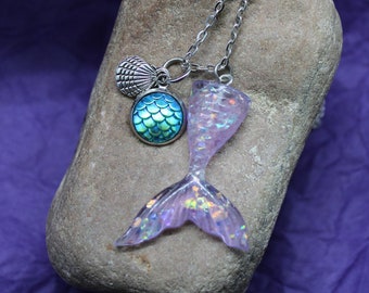 Mermaid Tail Necklace, Mermaid Tail Pendant, Mermaid Charm, Beach Theme Necklace,  Ocean Theme Necklace,  Purple Necklace,  Blue Necklace