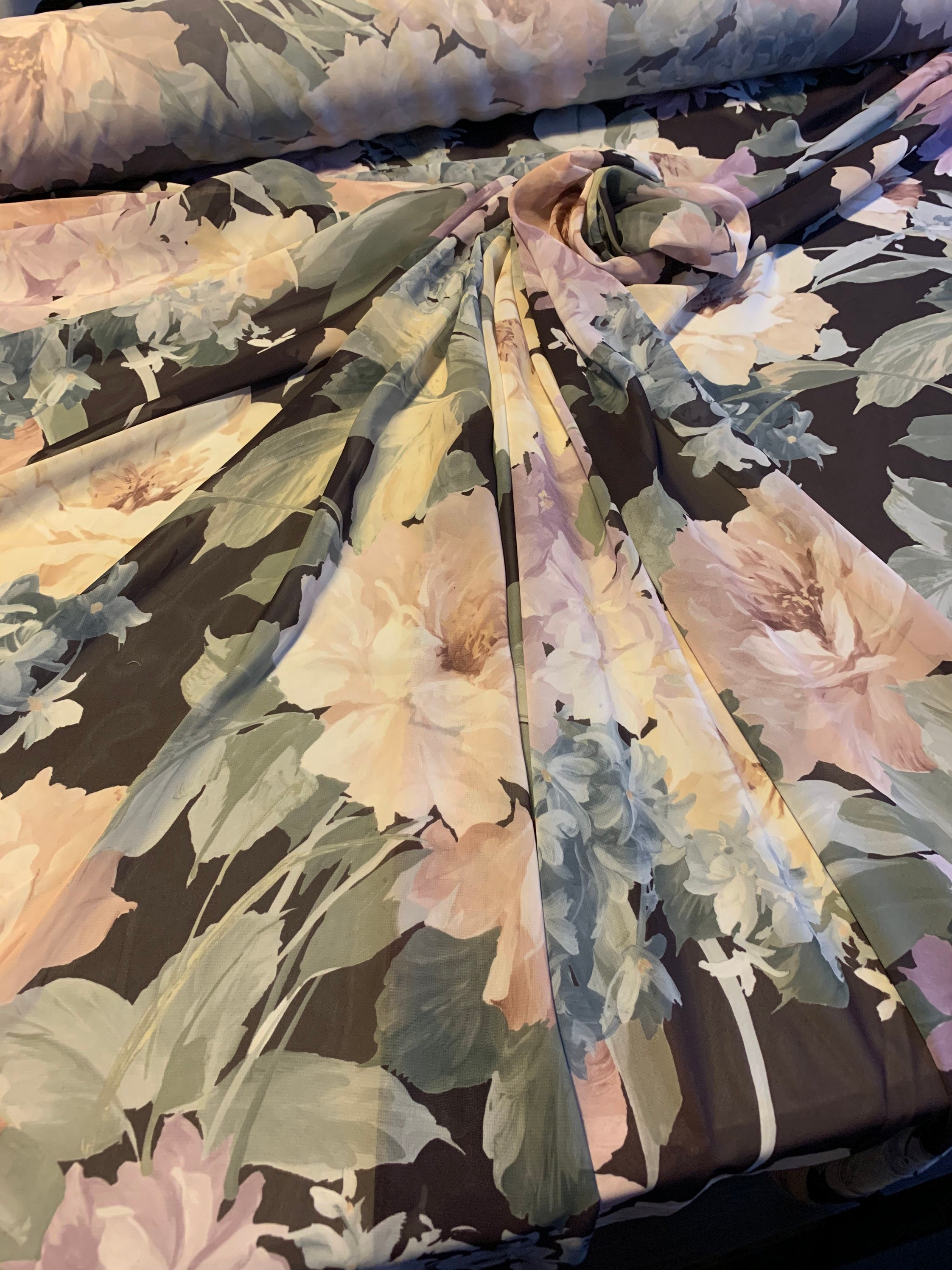 Abstract Printed Chiffon Fabric Green Peach 60 Wide Per Yard | Etsy