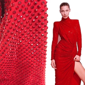 Stretchable Rhinestone Mesh Spandex Fabric I Crystal AB Mesh Fabric I Elastic Bling bling Fabric