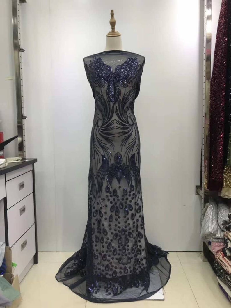 New Design Tulle Lace Fabric With Sequins Net Embroided Lace Applique For Wedding Dress 5 Yards