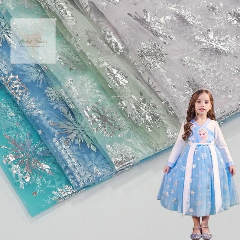 Birthday Dress Party Dress Soft Mesh Foil Snowflake Mesh For Princess Gown Frozen Elsa Silver Snowflake Tulle fabric Cosplay
