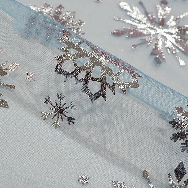 Birthday Dress Party Dress Soft Mesh Foil Snowflake Mesh For Princess Gown Frozen Elsa Silver Snowflake Tulle fabric Cosplay