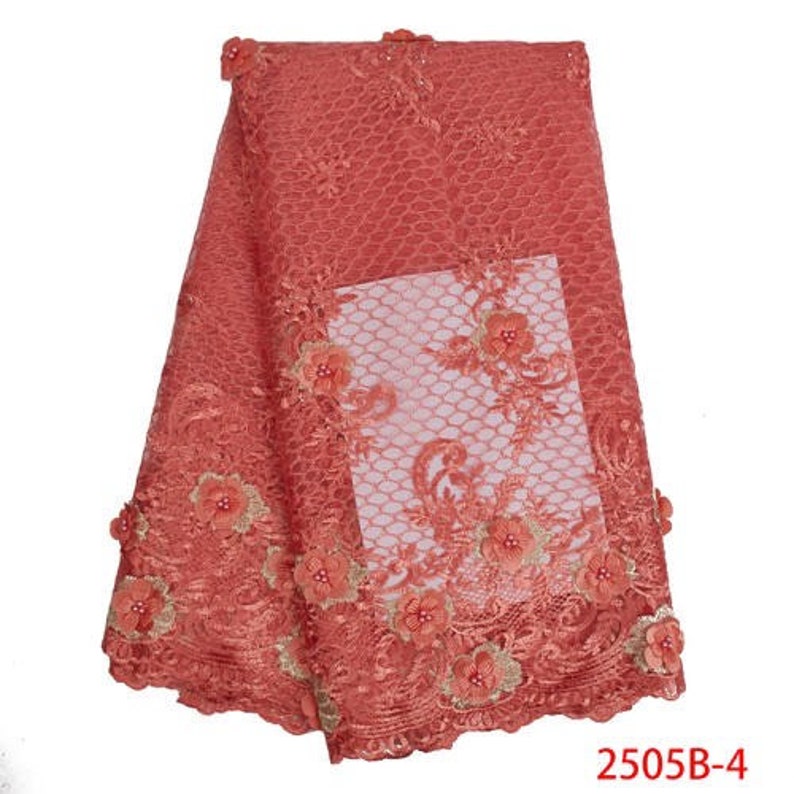 New Design 3D Beaded Tulle Lace Fabric Net Embroided Lace Applique For Wedding Dress 5 Yards