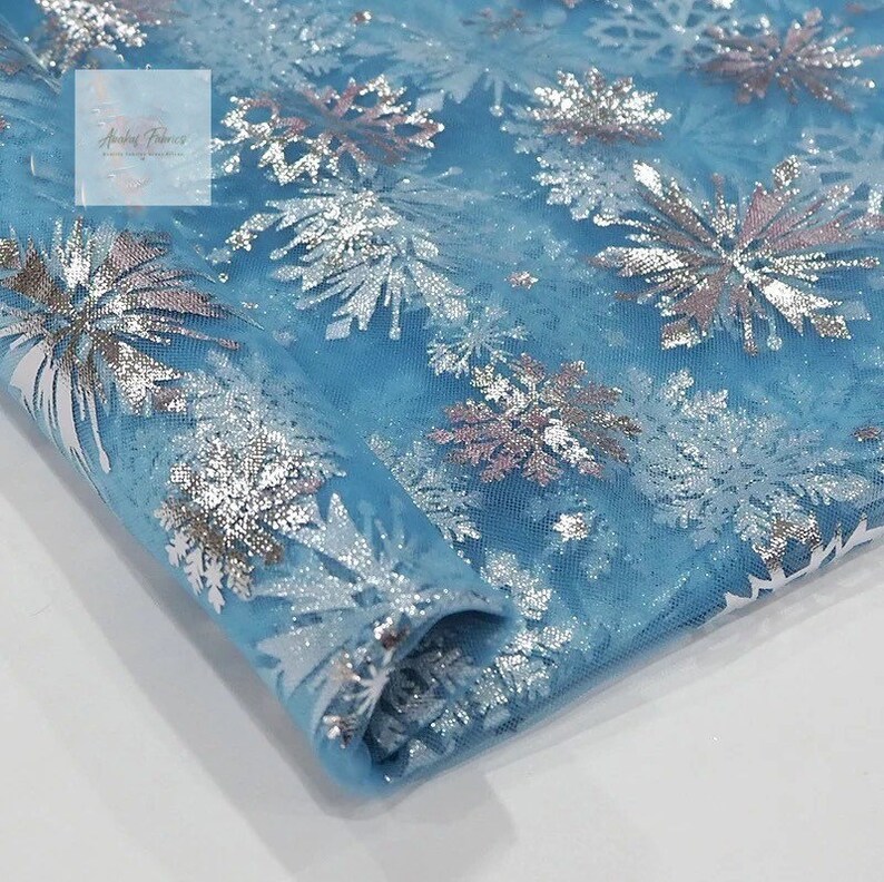 Birthday Dress Party Dress Soft Mesh Foil Snowflake Mesh For Princess Gown Frozen Elsa Silver Snowflake Tulle fabric Cosplay