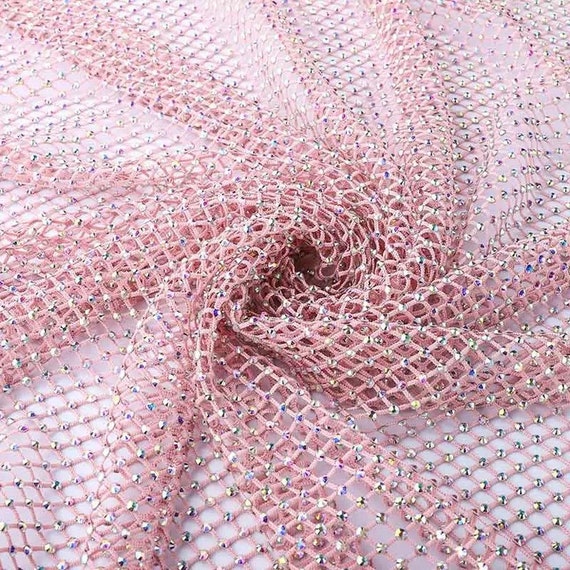 Stretchable Rhinestone Mesh Fishnet Fabric I Crystal AB Mesh