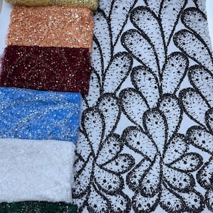 Heavy Pearls & Sequins on Tulle – Nigerian French Net Lace for Wedding, Asoebi, Party Dress, Prom, DIY Sewing