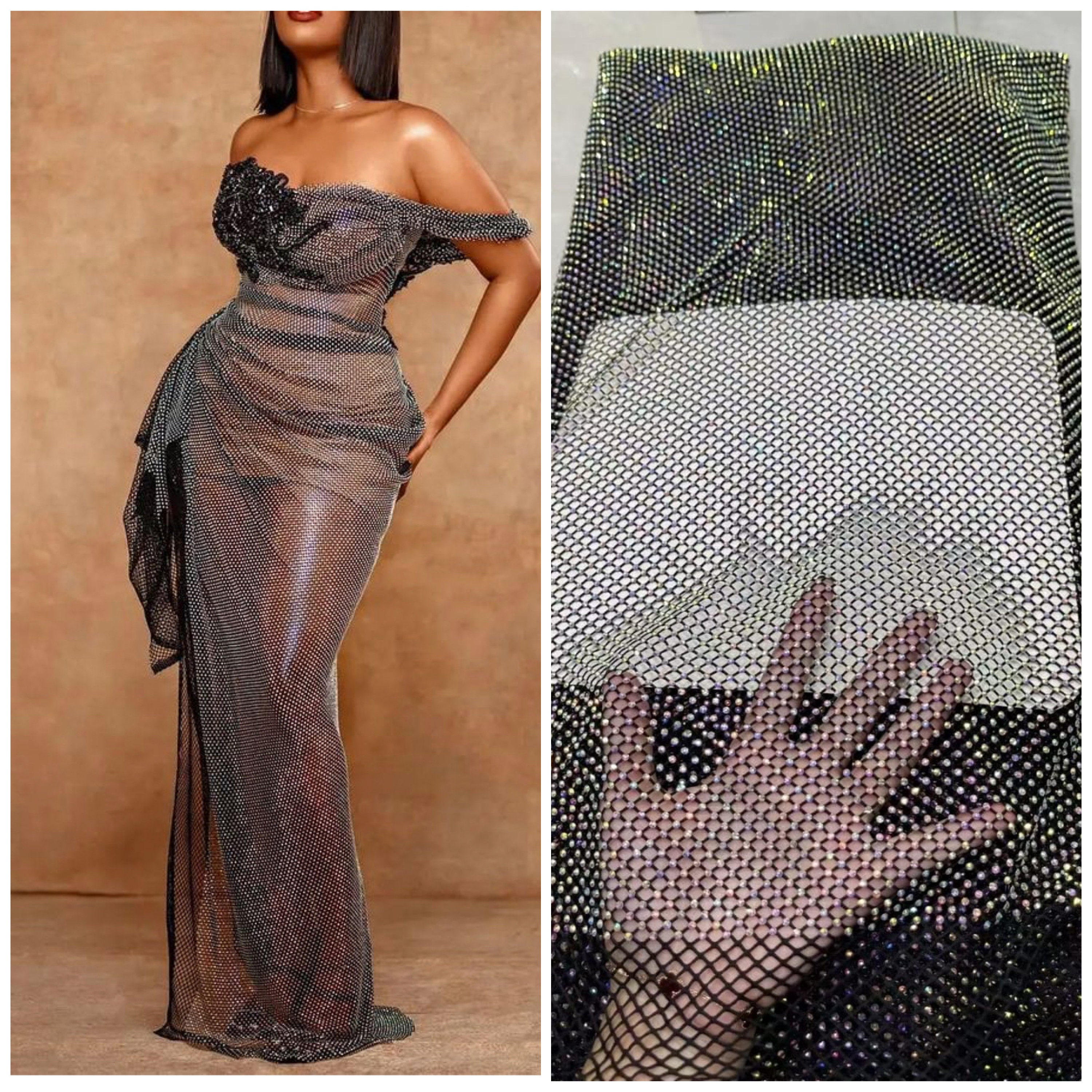 Stretchable Rhinestone Mesh Fishnet Fabric I Crystal AB Mesh Fabric I  Elastic Bling Bling Fabric -  Hong Kong