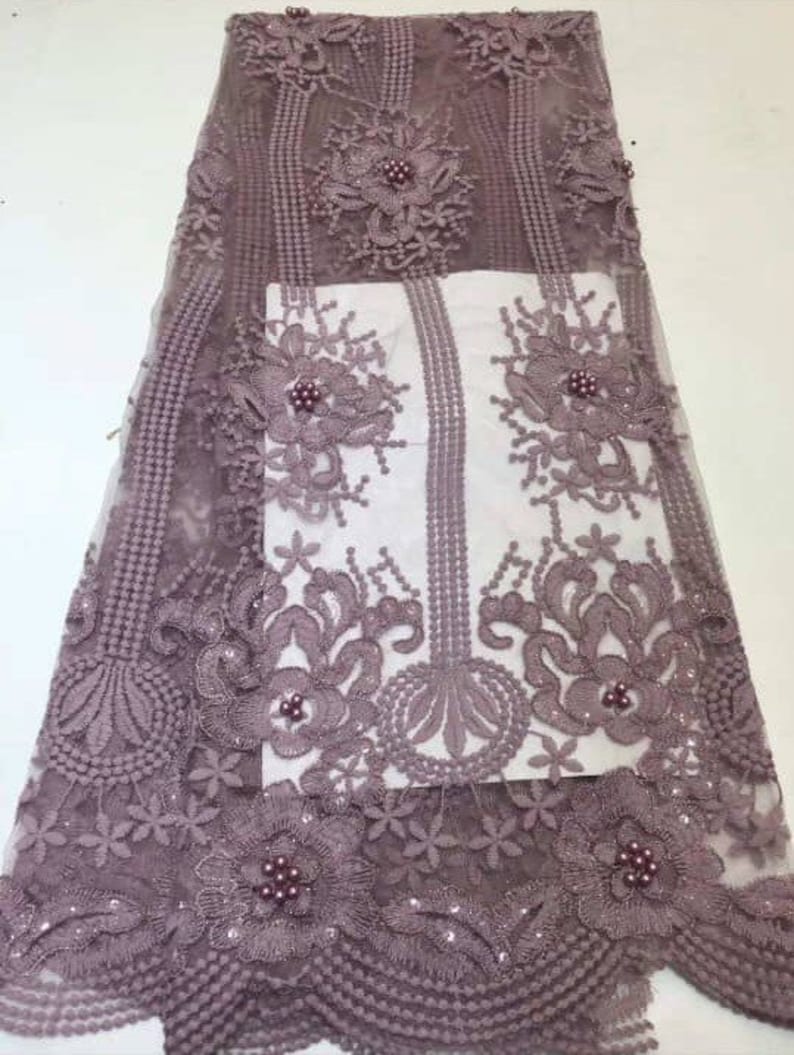 Beaded Sequins Lace Fabric New Design Tulle beaded Embroided Lace Applique For Wedding Dress 5 Yards
