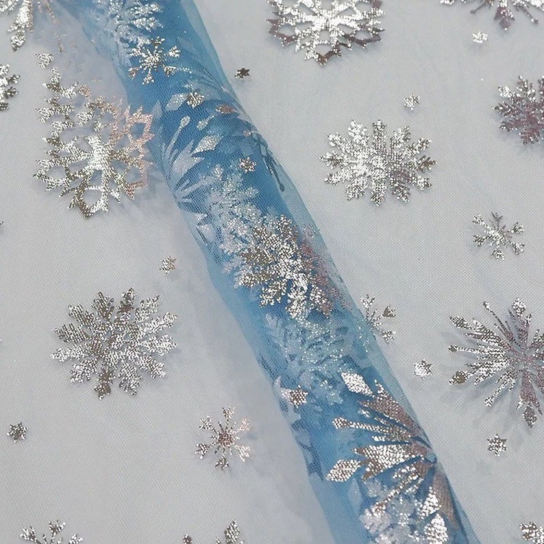 Birthday Dress Party Dress Soft Mesh Foil Snowflake Mesh For Princess Gown Frozen Elsa Silver Snowflake Tulle fabric Cosplay