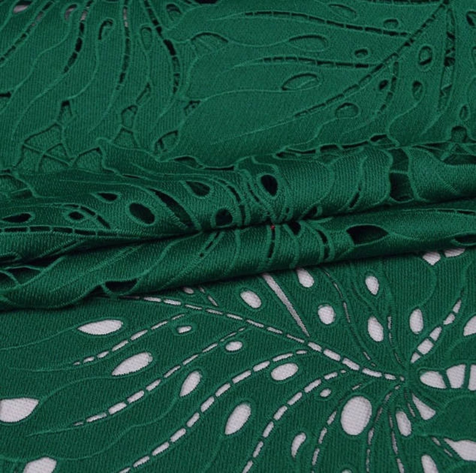 Green Leaf Design Lace Fabric for Dresses High Quality Fabric Etsy