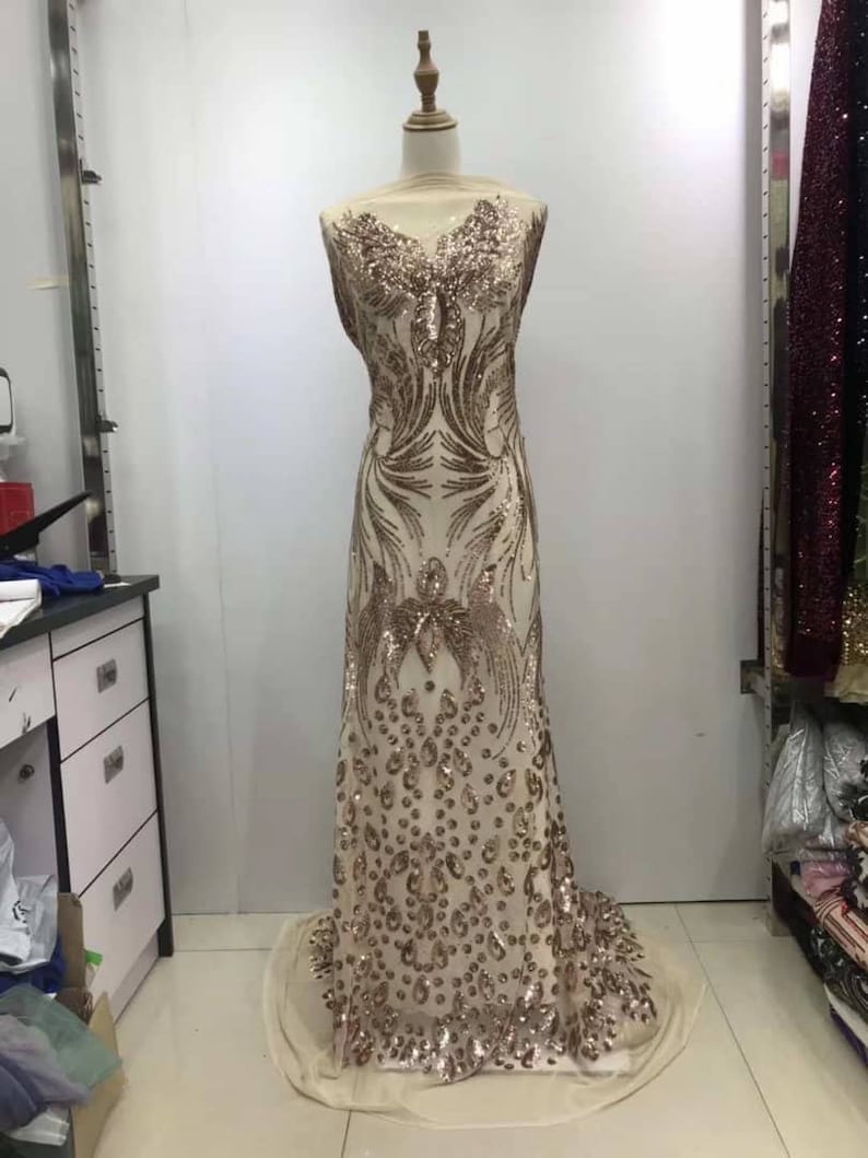 New Design Tulle Lace Fabric With Sequins Net Embroided Lace Applique For Wedding Dress 5 Yards